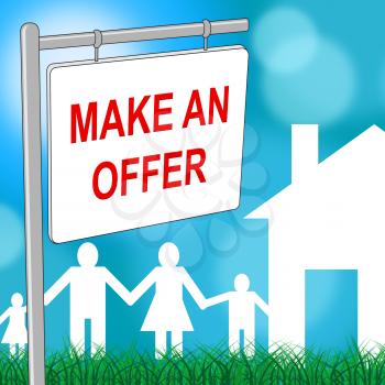 House Offer Sign Representing Placard Message And Building