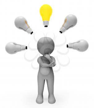 Character Lightbulb Representing Power Sources And Inventions 3d Rendering