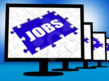 Jobs On Monitors Showing Jobless Employment Or Hiring Online