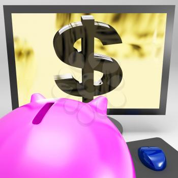 Dollar Symbol On Monitor Shows American Success And Wealth