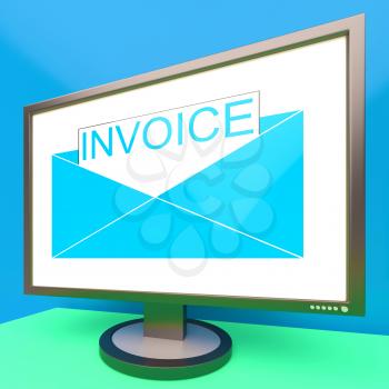 Invoice In Envelope On Monitor Showing Due Payments And Debts