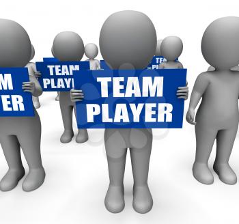Characters Holding Team Player Signs Show Teamwork Partnership Or Teammate