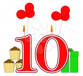 Number Ten Candles Meaning Birthday Presents And Decorated Cupcakes