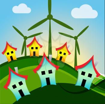 Wind Turbine Houses Representing Environmental Conservation And Residential