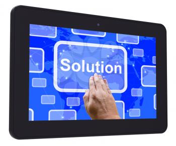 Solution Tablet Touch Screen Showing Achievement Resolution Solving And Solved