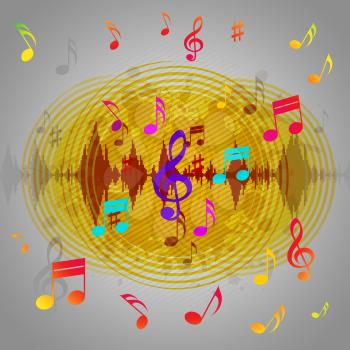 Yellow Music Background Showing Records Piece Or Melody

