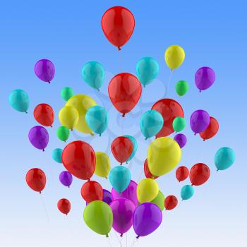 Floating Colourful Balloons Showing Colourful Birthday Party Or Celebration