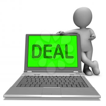 Deal Laptop Showing Bargain Contract Or Dealing Online
