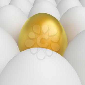 Stand Out Indicating Golden Egg And Loneliness