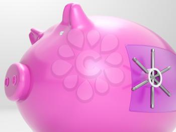Safe Piggy Showing Money Savings Bank Protected