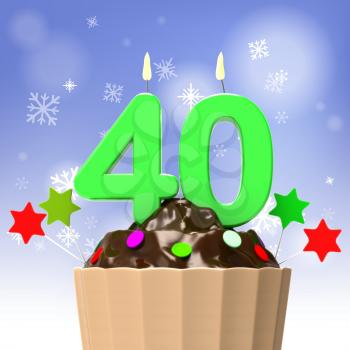 Forty Candle On Cupcake Showing Special Occasion Or Event