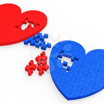 Two 3D Hearts Showing Love Partners And Relationships