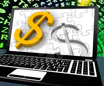 Dollar Sign On Laptop Showing American Currency And Finances