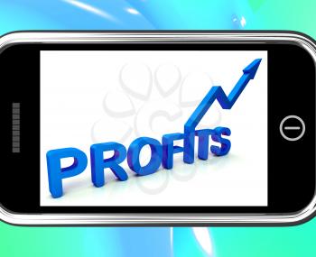Profits On Smartphone Showing Monetary Increase And High Earnings