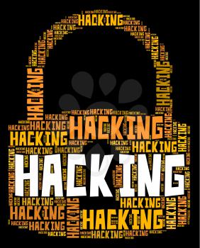 Hacking Lock Showing Malware Wordcloud And Spyware