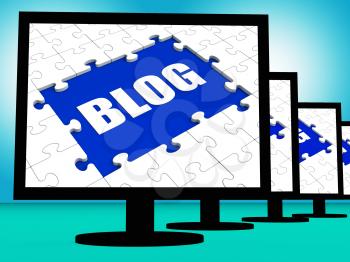 Blog On Monitors Showing Blogging Blogger Or Weblog Online