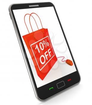 Ten Percent Off Phone Showing Online Sales and Discounts
