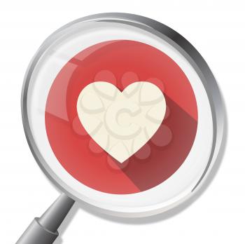 Heart Magnifier Indicating Valentines Day And Passionate