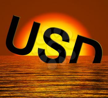 Usd Word Sinking And Sunset Showing Depression Recession And Economic Downturns