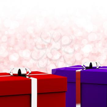 Red And Blue Gift Boxes With Bokeh Background As Present For Him And Her