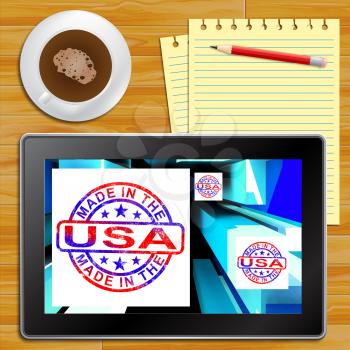 Made In The USA On Cubes Showing Patriotism And Production Tablet