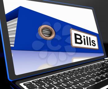 Bills File On Laptop Showing Due Payments Or Invoices Folder