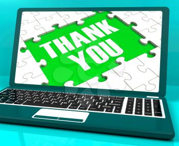 Thank You On Laptop Shows Appreciation And Gratefulness