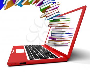 Stack Of Books Flying From Computer Showing Online Learning