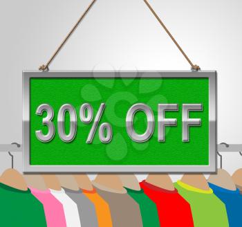 Thirty Percent Sign Showing Garment Dresses And Bargain