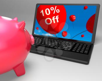 Ten Percent Off On Laptop Shows Small Discounts And Promos