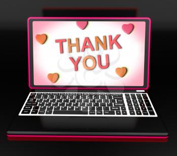 Thank You On Laptop Showing Appreciation Thanks And Gratefulness