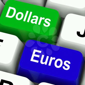 Dollar And Euros Keys Meaning Foreign Currency Exchange Online
