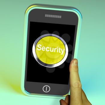 Security Button On Mobile Showing Encryption And Safety