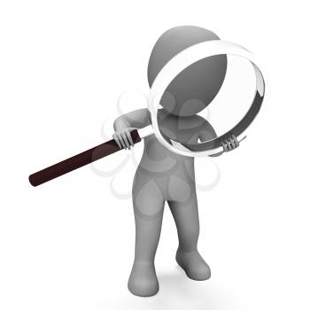 Looking Magnifier Character Showing Examining Scrutinize And Scrutiny