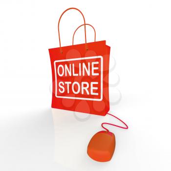 Online Store Bag Showing Shopping and Buying From Internet Stores