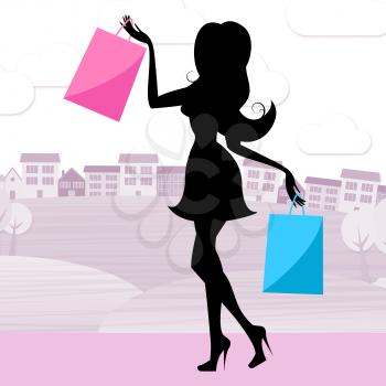 Shopping Woman Showing Retail Sales And Selling