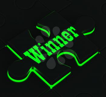 Winner Glowing Puzzle Showing Victory, Triumph And Championship