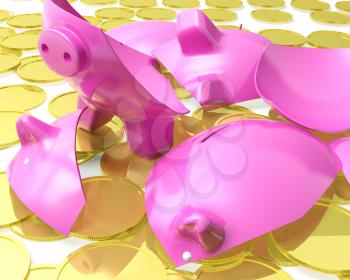 Broken Piggybank Shows Monetary Crisis Or Need