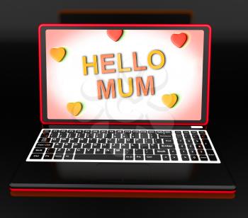 Hello Mom On Laptop Shows Digital Greetings Card