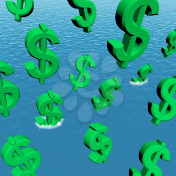 Dollars Falling In The Ocean Showing Depression Recession And Economic Downturns