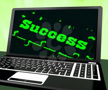 Success On Laptop Showing Solutions And Accomplishments