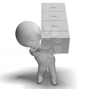 Filing Cabinet Carried By 3d Character Showing Organization