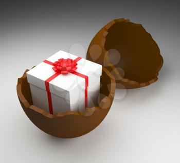 Easter Egg Showing Gift Box And Presents