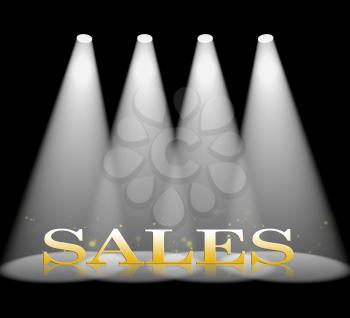 Sales Word In Spotlight Represents Purchases Promotion And Selling