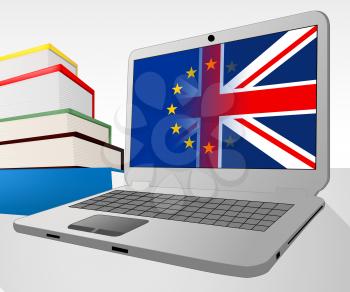 Brexit Laptop Representing Britain Politics Decision And Notebook