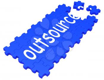 Outsource Puzzle Showing Subcontract, Employment And Freelance