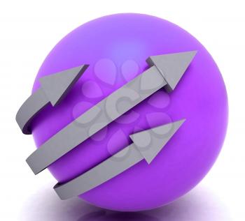 Arrows Purple Sphere Showing 3 Dimensional Direction