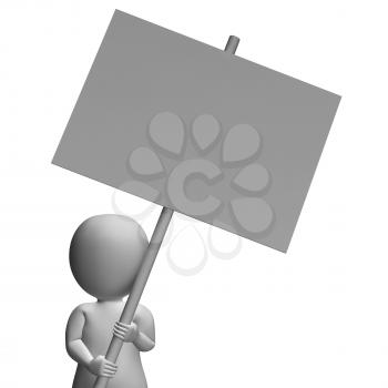 Character With Blank Placard Allows Message Or Presentation