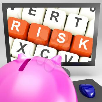 Risk Keys On Monitor Showing Investment Risks And Economy Crisis