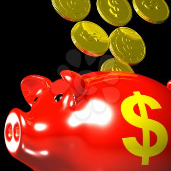 Coins Entering Piggybank Showing American Savings And Deposits